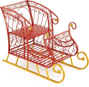 Cesto de Natal em Metal desenho Trenó de 2 Níveis para Presentes do Pai Natal Carrinho Trenó Decorativo Decoração Natal Vermelho