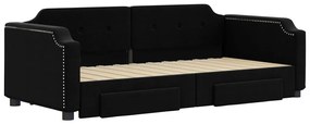 Sofá-cama com gavetão e gavetas 90x190 cm tecido preto