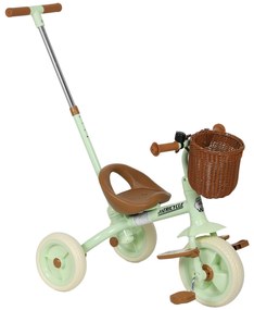 AIYAPLAY Triciclo para Bebés 2 em 1 Triciclo Evolutivo para Crianças com Barra Parental Ajustável Apoio para Pés Rebatível e Cesto 93,5x47x96 cm Verde | Aosom Portugal