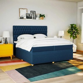 vidaXL Cama com molas/colchão 200x200 cm tecido azul