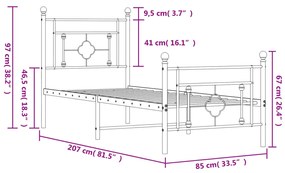 Estrutura de cama com cabeceira e pés 80x200 cm metal branco