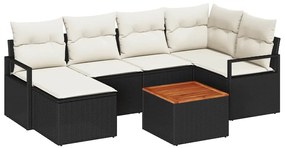 Conjunto de Sofás de Jardim 7 pcs Preto, branco Médio