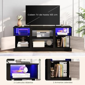 Móvel para TV com luzes LED 147 x 40 x 60 cm para televisores de 65" Centro de entretenimento com estante ajustável Preto