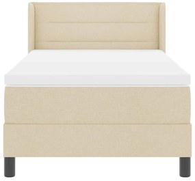 Cama Box Spring com Colchão Creme, 100 x 200 cm, Tecido.