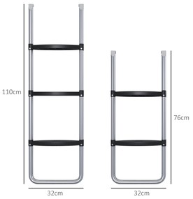 Escada para Trampolim de Aço Escada para Trampolim de 3 ou 2 Degraus com 2 Ganchos Capacidade 120 kg 110x32 cm Prata