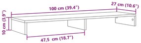 Suporte monitor 100x27x10cm derivados madeira carvalho castanho