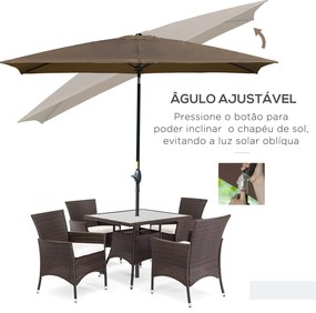 Outsunny Chapéu de Sol de Jardim 200x300x248 cm Proteção UV50+ Chapéu de Sol de Alumínio Inclinável com Teto de Ventilação e Manivela para Terraço Varanda Exterior Café