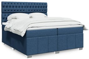 Cama com molas/colchão 200x200 cm tecido azul