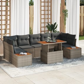 Conjunto de Jantar para Jardim de 8 Peças com Almofadas Cinza em Ratta