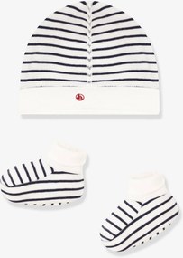 Conjunto gorro e sapatinhos unissexo PETIT BATEAU, para bebé marinho