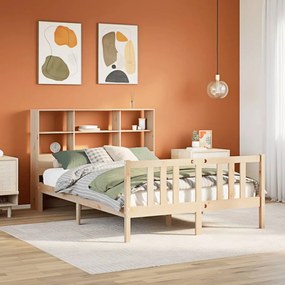 vidaXL Cama com estante sem colchão 140x190 cm pinho maciço