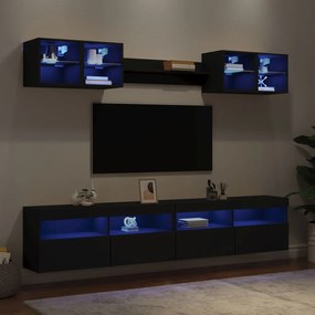 vidaXL 8 pcs conjunto de móveis de parede para TV com luzes LED preto