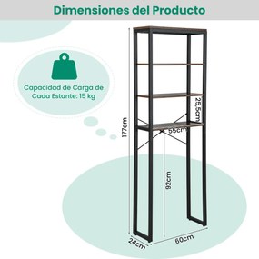 Estante de 4 níveis para casa de banho com estrutura metálica e dispositivo anti-queda com pés ajustáveis Castanho