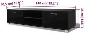 Móvel de TV Arcos de 140 cm - Preto Brilhante - Design Moderno