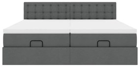 Estrutura de cama otomana com colchões tecido cinzento escuro