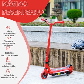 Trotinete Elétrica para Crianças Máx. 10 km/h Motor 80 W Autonomia Máxima 8 km Trotinete com Luzes LED Travão Traseiro 76x46x93 cm Vermelho