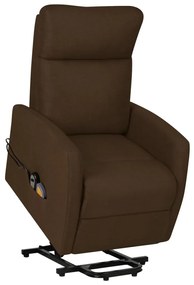 vidaXL Poltrona elevatória de massagens tecido castanho-escuro
