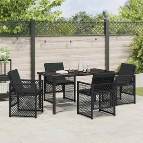 Conjunto de Jantar de 5 Peças do vidaXL com Almofadas Pretas de Poli R