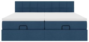 Estrutura de cama otomana com colchões 200x200cm tecido azul