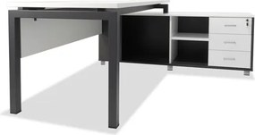 Secretária Escritório 1800x1600mm em L Delta com Armário Lateral em Branco
