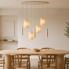Candeeiro Pendente Japandi Bege 7 Luzes - Pluni Tuba