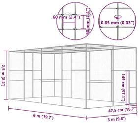 Jaula para gatos 6x3x2,5 m aço galvanizado