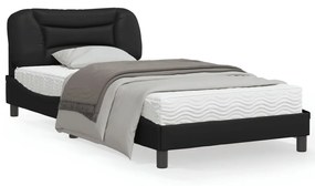 vidaXL Estrutura cama c/ cabeceira 100x200 cm couro artificial preto