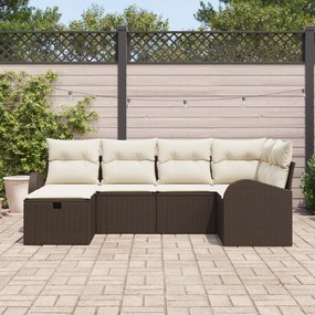 Conjunto de Sofá de Jardim de 6 Peças com Almofadas Marrom em Rattan S