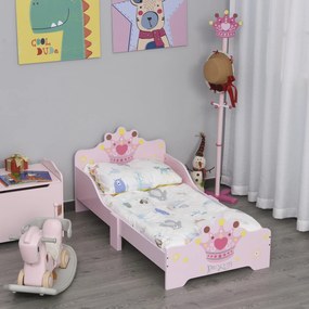 Cama Infantil +3 Anos 143x73x60 cm com Estampado Coroa Carga 50 kg para Quarto Rosa