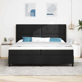 Cama com Estrado e Colchão Preto 200x200 cm Tecido