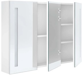 Armário espelhado casa de banho LED 89x14x62cm branco brilhante