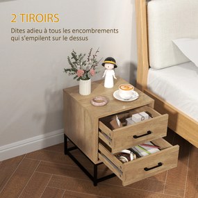 Conjunto de 2 mesas de cabeceira com 2 gavetas 40 L x 39,5 P x 48 A cm, estilo industrial, para quarto ou sala de estar acabamento em cor natural
