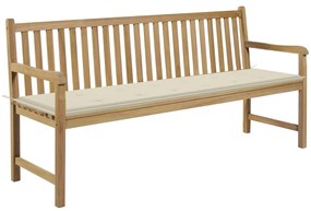 vidaXL Banco de jardim c/ almofadão cor creme 175 cm teca maciça