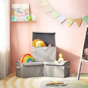 conjunto de 3 Caixas arrumação : 38 x 25 x 25 cm de tecido com tampa cinzentas