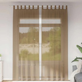 Cortinas de voile com laços 2 pcs castanho-claro 140x260 cm