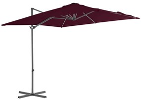 Guarda-sol de jardim cantilever c/ poste de aço 250x250cm bordô