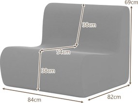 Sofá de chão com veludo macio 84 x 82 x 69 cm e apoio ergonómico confortável um único assento para leitura cinzento