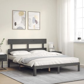 vidaXL Estrutura de cama King Size com cabeceira madeira maciça cinza