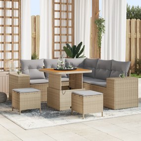 Conjunto de Sofá de Jardim vidaXL de 8 Peças com Almofadas Bege Rattan