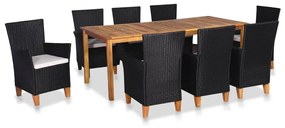 vidaXL 9 pcs conjunto de jantar para jardim vime PE preto e castanho