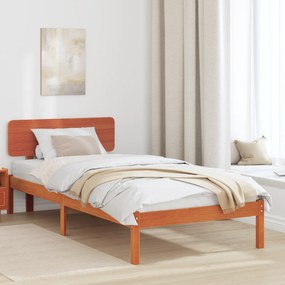 vidaXL Estrado de Cama com Cabeceira Castanho Encerado 90x190 cm Madeira de Pinho
