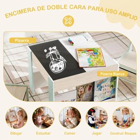 Conjunto de 1 Mesa de Atividades e 2 Cadeiras Infantis, 61,5 x 61,5 x 48 cm, Tampos Reversíveis com Quadro de Giz, Verde