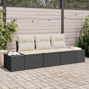 vidaXL Conjunto de Sofá de Jardim 3 pcs Preto e Creme vime PE