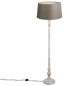 Luminária de piso country cinza com abajur de linho 45 cm - Clássico Clássico / Antigo,Country / Rústico