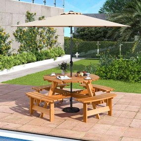 Conjunto de mesa de Jardim ou piquenique redonda com 4 bancos para 8 pessoas com orifício para guarda-sol de 5 cm Amarelo