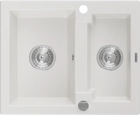 Mexen Carlos lava-louça de granito 1,5-cuba 582 x 475 mm, branco, sifão cromado - 6518581500-20