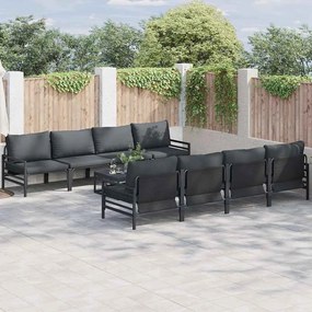 vidaXL Conjunto de Sofá de Jardim com almofada 9 pcs Preto Aço