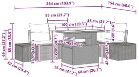 Sofá de Jardim 6 Peças com Almofadas em Ratan Marrom