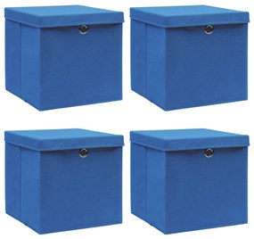 Caixas de arrumação com tampas 4 pcs 32x32x32 cm tecido azul