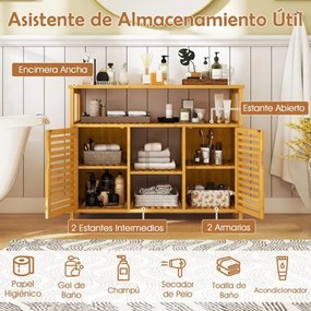 Armário de Cozinha de bambu com 2 portas e prateleiras para cozinha sala de estar 100 x 35 x 80 cm Natural